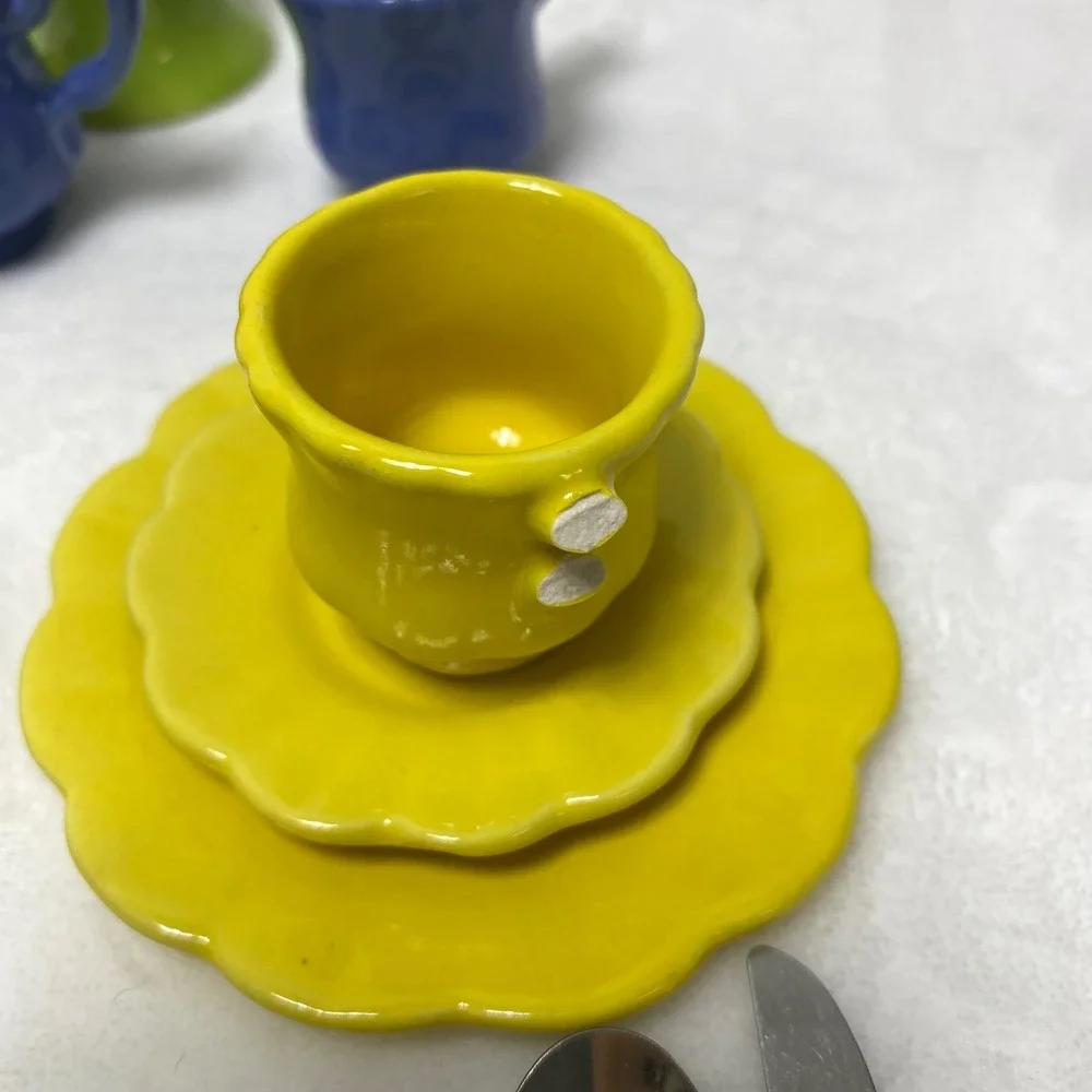 Frenzy Toy Co. Miniature Ceramic Tea Set Play Dishes Dollhouse Tableware Set SEE